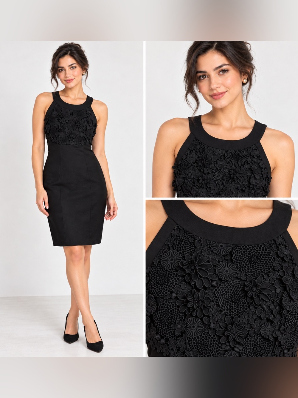 Anthropologie Black Floral Lace Sheath Dress Size 00 Cotton Linen NWT